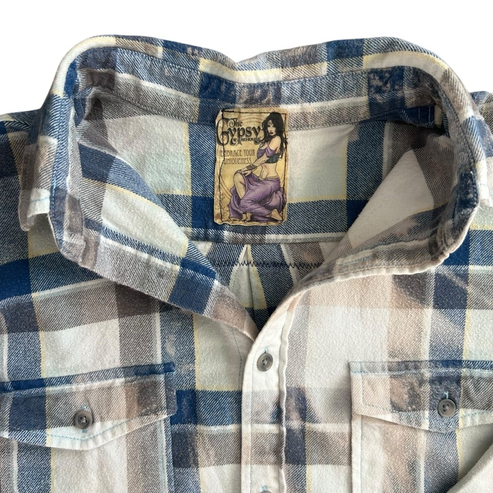 Distressed 100% Cotton Bleached Flannel Rolling Stones Print Unique Upcycled Sm - Picture 4 of 10